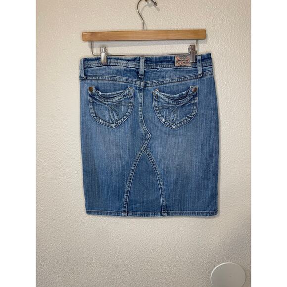VTG Paris Blue Y2K Western Boho Style Mini Medium Wash Denim Skirt Size 7 - Picture 2 of 14